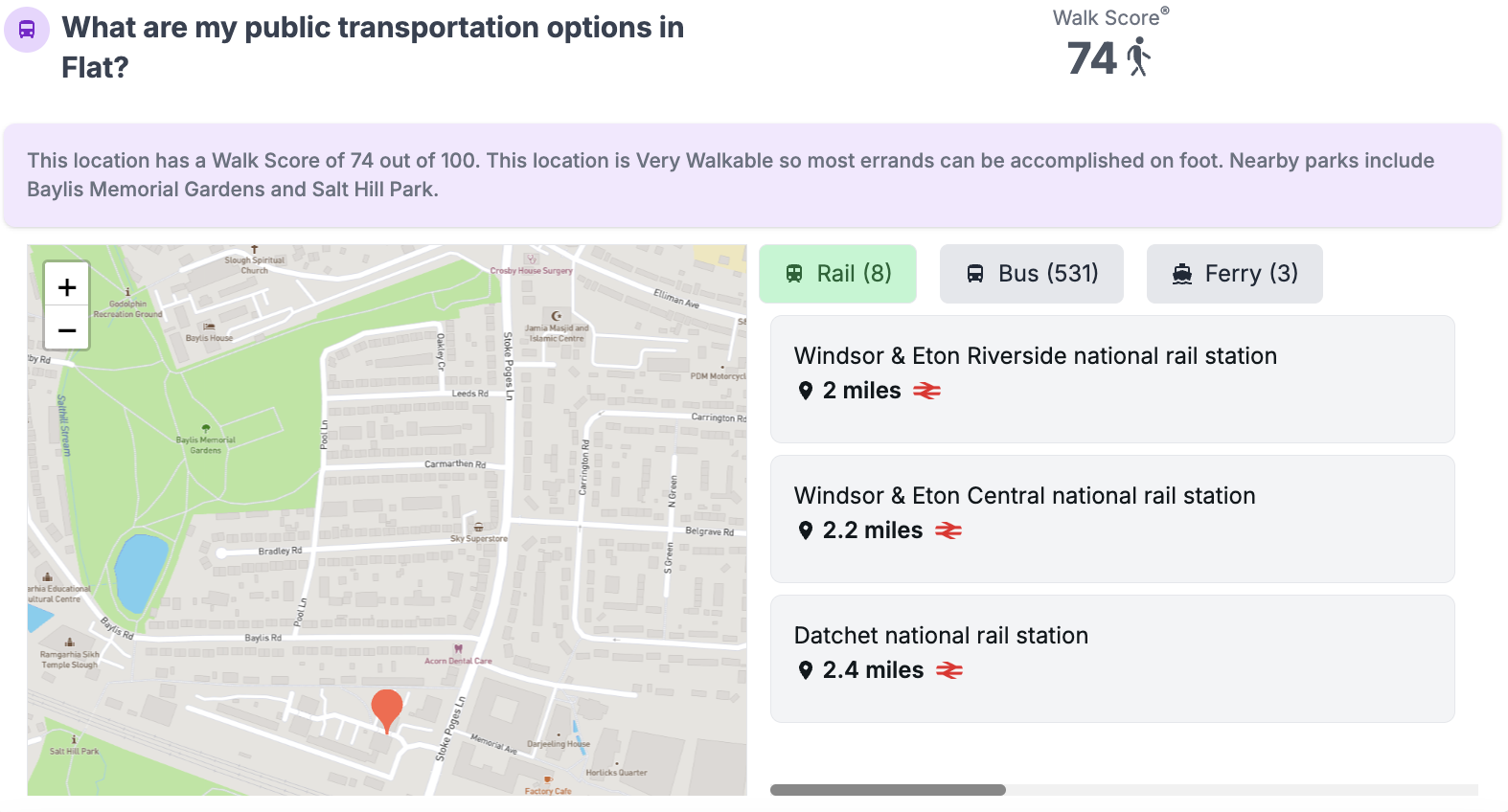 Image representing What are the public transit options? What's around this home?